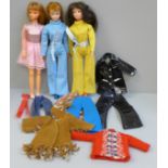 Three 1970's dolls and clothes; two Uneeda Doll Co. and one other