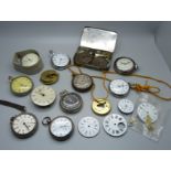 A collection of pocket watches, stop watches and movements including Smiths