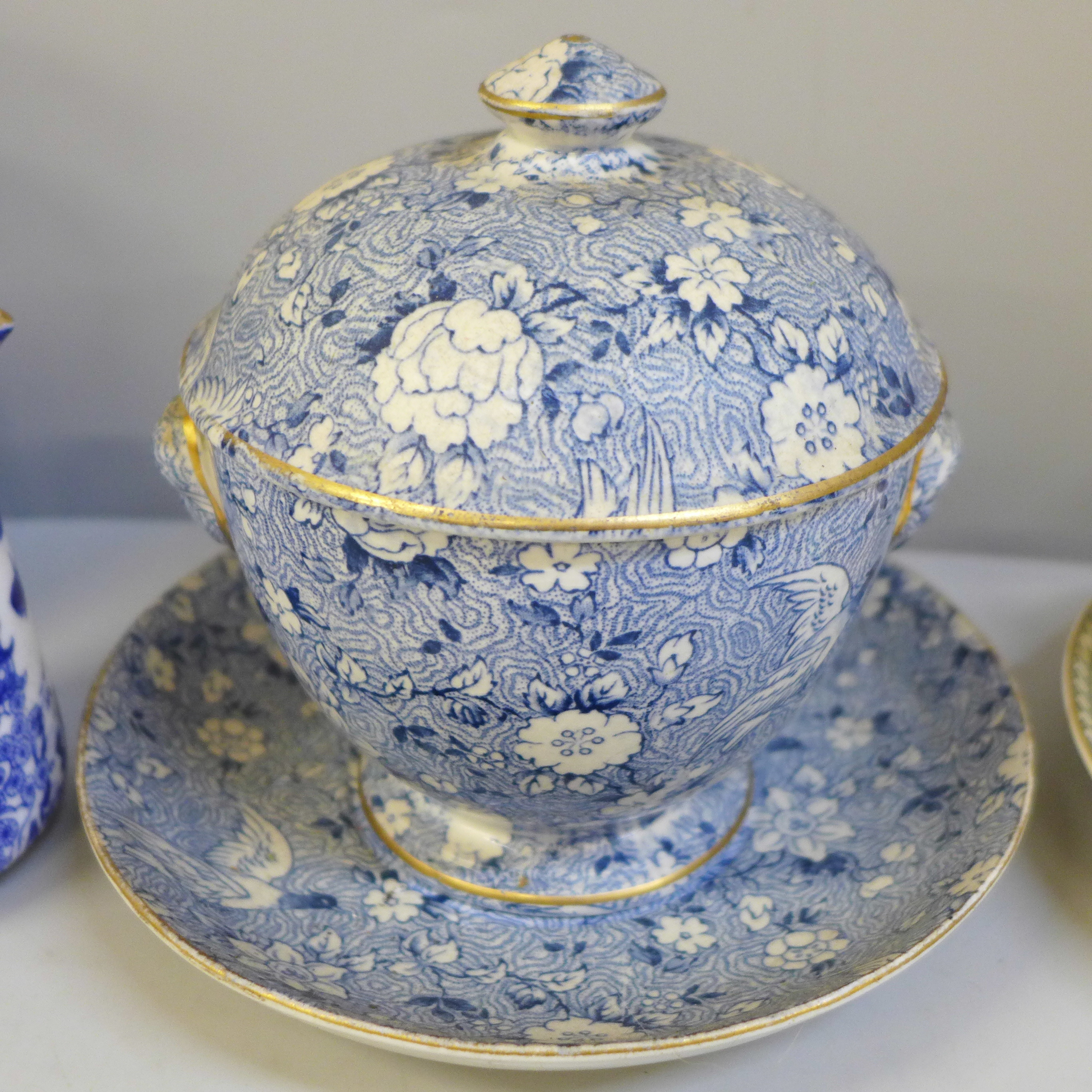 Two Royal Worcester blue and white jugs, one a/f, a God Speed The Plough cup and saucer, chip to rim - Image 3 of 6