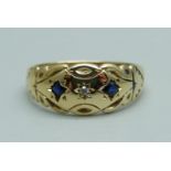 A 9ct gold, sapphire and diamond ring, 2.1g, M