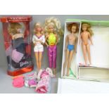 Vintage Mattel Barbie/Midge/Skipper dolls, case and Special Edition Reproduction Barbie (boxed)