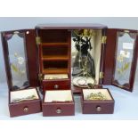 A jewellery case with Envy necklace, Argento necklace, watch, costume jewellery, etc.
