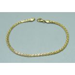 A 9ct gold woven link bracelet, 2g, 18cm