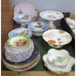 A large collection of continental plates and comports including Limoges, Paris, German porcelain