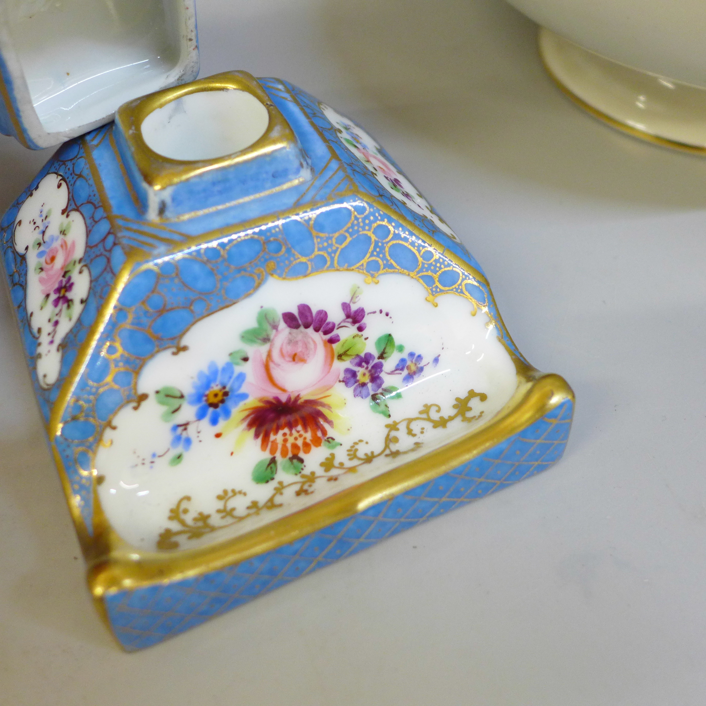 Blue French Paris porcelain teapot, Herend plant pot, Royal Copenhagen dish and a bird, Sevres ink - Image 5 of 8