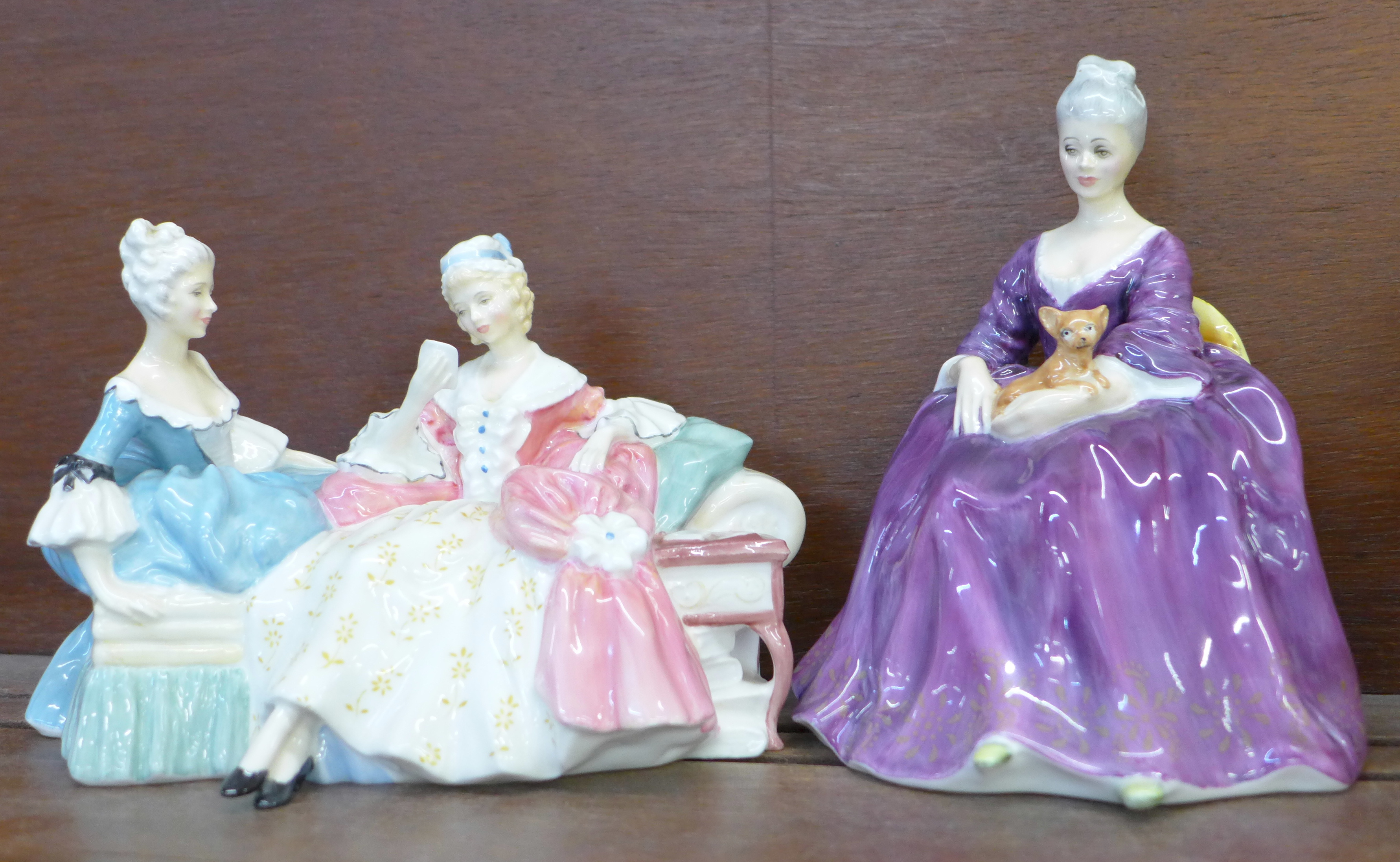 A Royal Doulton figure group, The Love Letter, and three Royal Doulton figures, Charlotte, Lynne and - Image 2 of 3