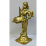 A brass Hindu Goddess, Meenakshi, 16cm