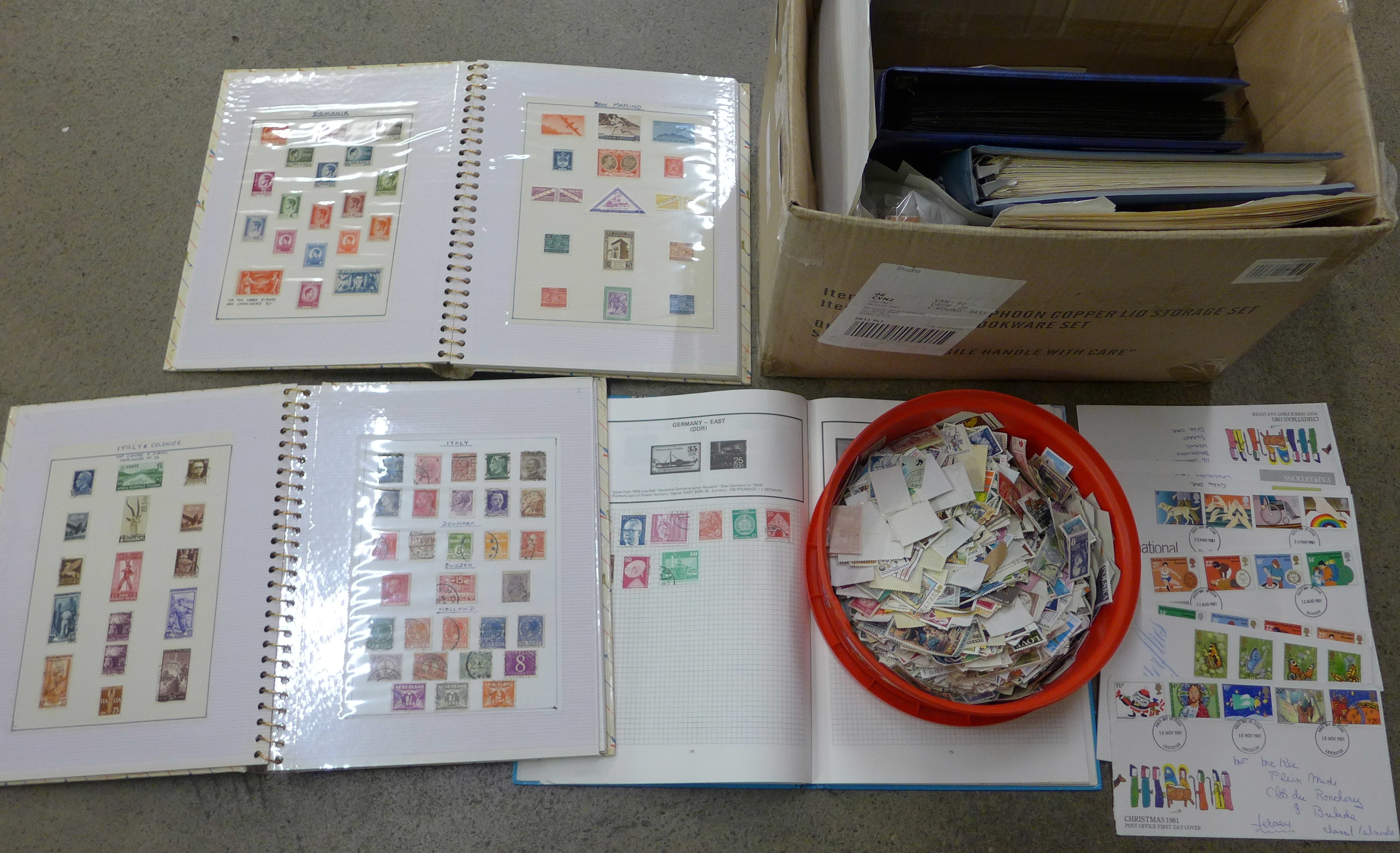 Stamps:- box of stamps, covers, etc. - loose and in albums