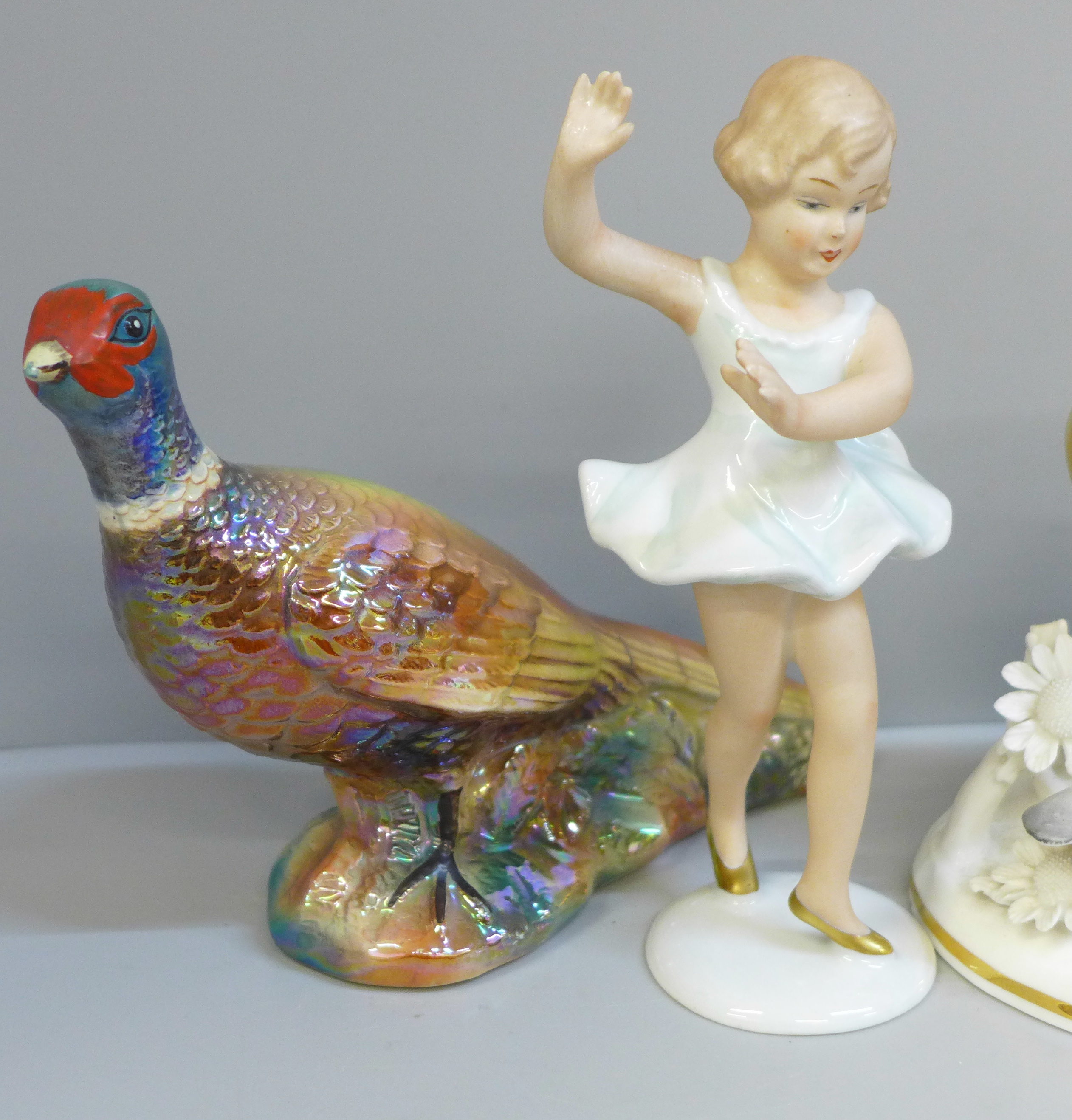 A KSP model of a pheasant, a small German porcelain figure of a dancer, a Staffordshire figure of - Image 2 of 6