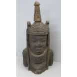 An Oba Benin West African carved wooden bust, 30cm