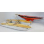 A Tri-ang tin plate yacht hull and Sea Rover Catamaran hull