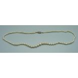 A string of pearls with 9ct white gold clasp