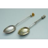 Two silver spoons with thistle finials, 16g