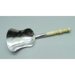 A Victorian silver caddy spoon by George Unite with bone handle, Birmingham 1847
