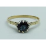 A 9ct gold and sapphire solitaire ring, 1.4g, P