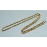 A 9ct gold rope chain necklace, 2.8g, 47cm