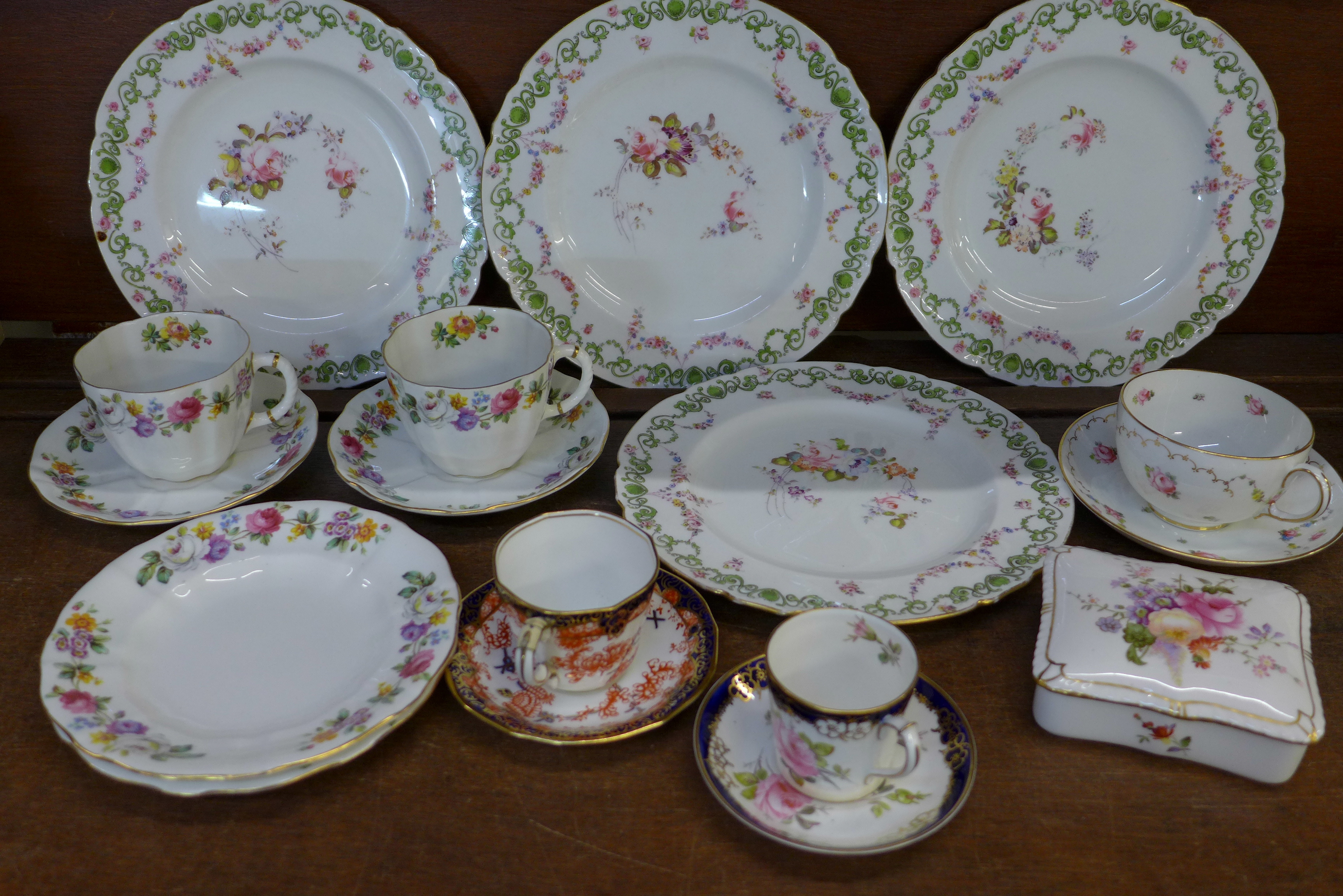 A collection of Royal Crown Derby including plates, trios, box, etc.