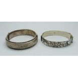 Two silver bangles, one dented, 55g