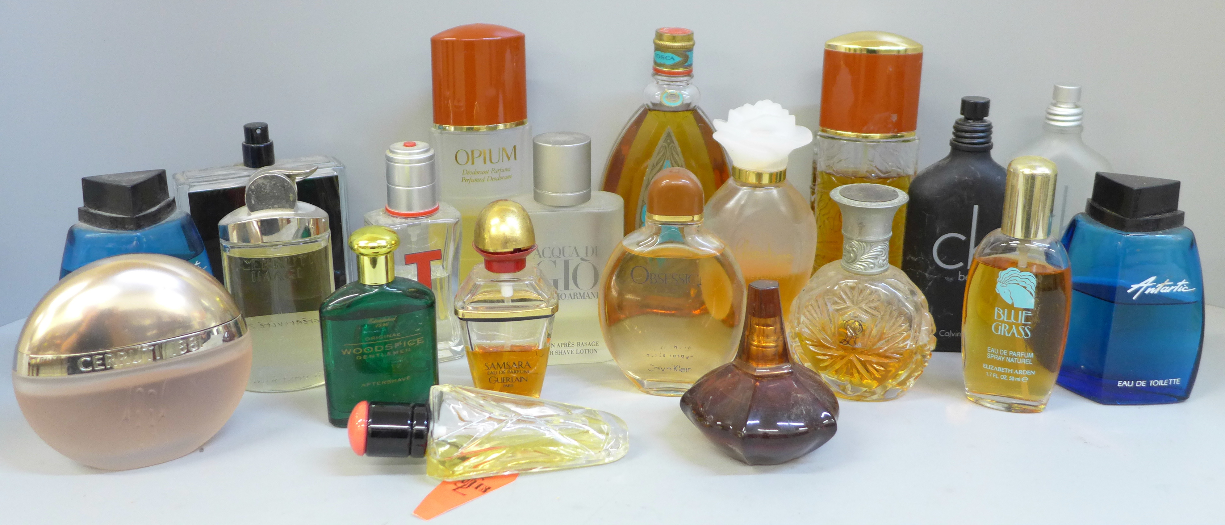 A collection of aftershaves and perfumes