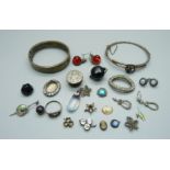 Assorted jewellery including a small Charles Horner enamelled silver plaque