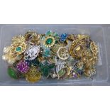 A collection of brooches, lacking pins