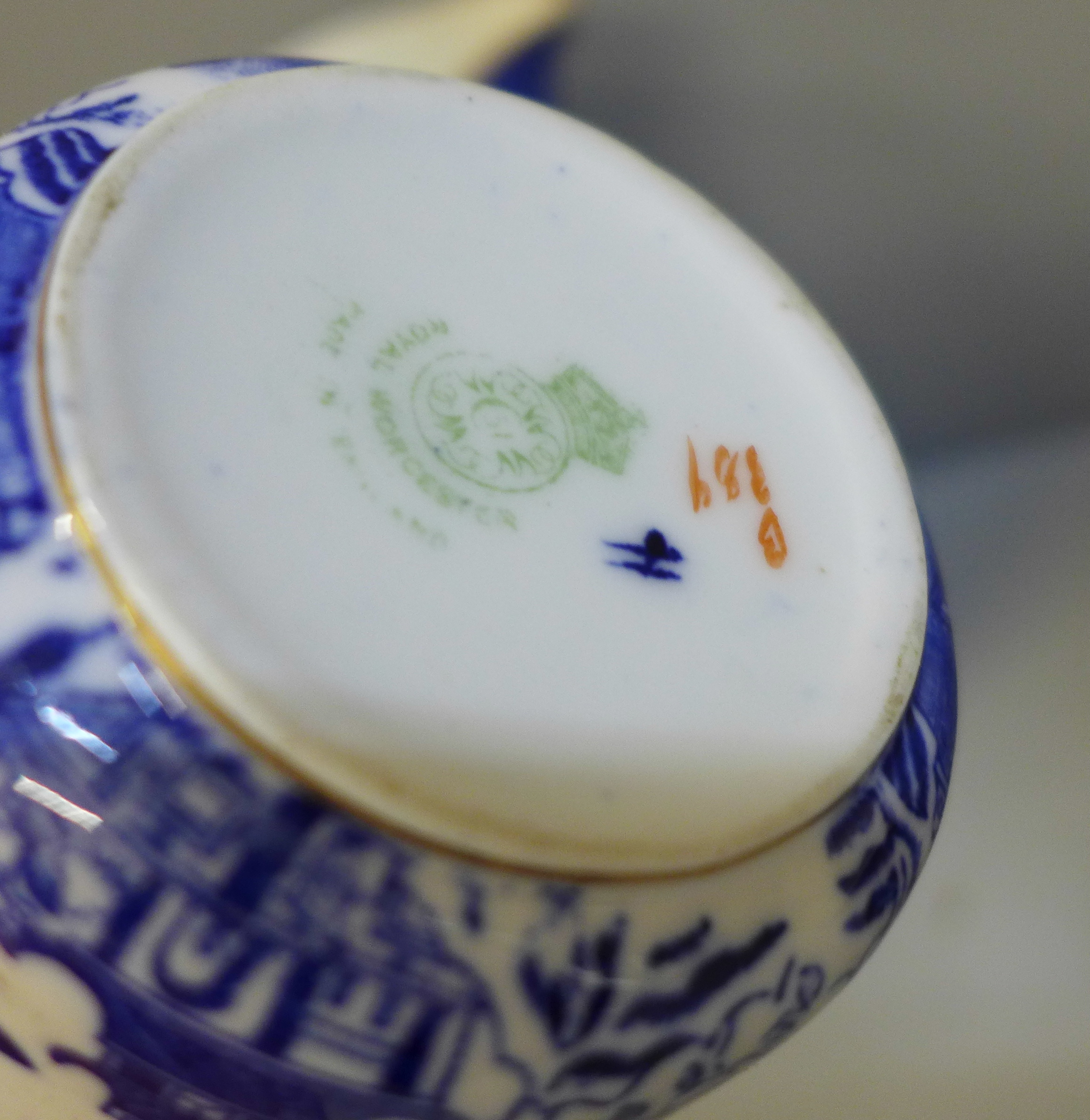 Two Royal Worcester blue and white jugs, one a/f, a God Speed The Plough cup and saucer, chip to rim - Image 4 of 6