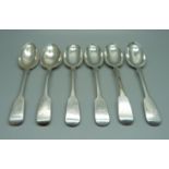 Six Victorian silver spoons, 142g, (4+1+1)