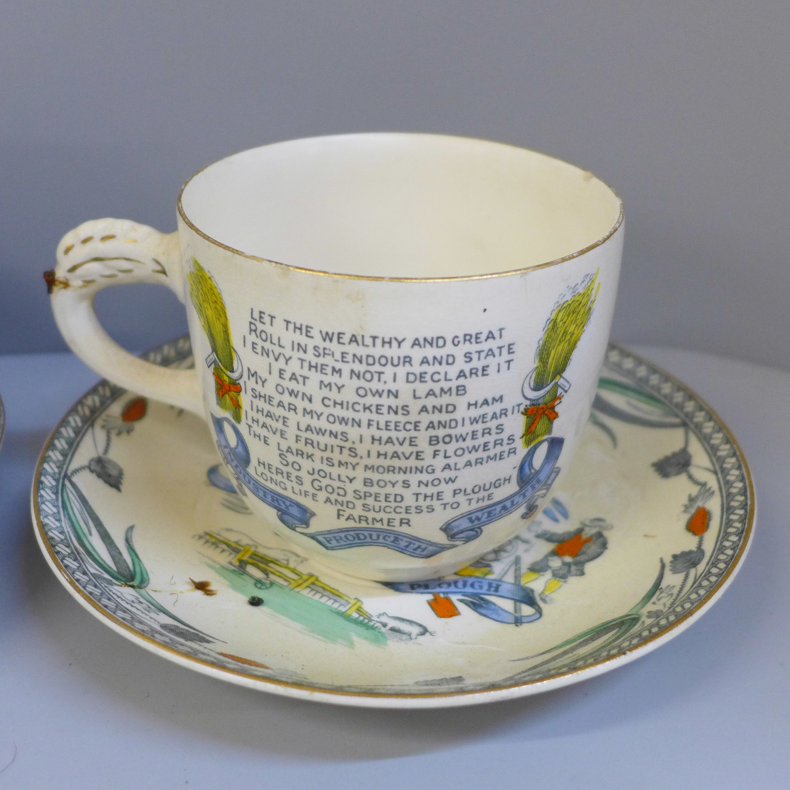 Two Royal Worcester blue and white jugs, one a/f, a God Speed The Plough cup and saucer, chip to rim - Image 2 of 6