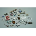 Silver pendants, charms, brooches, etc.