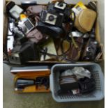 A box of mixed cameras, Covonet Model B, Koroll, etc., and accessories