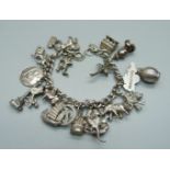 A silver charm bracelet, 73g