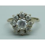 A 9ct white gold cluster ring, 2.9g, P