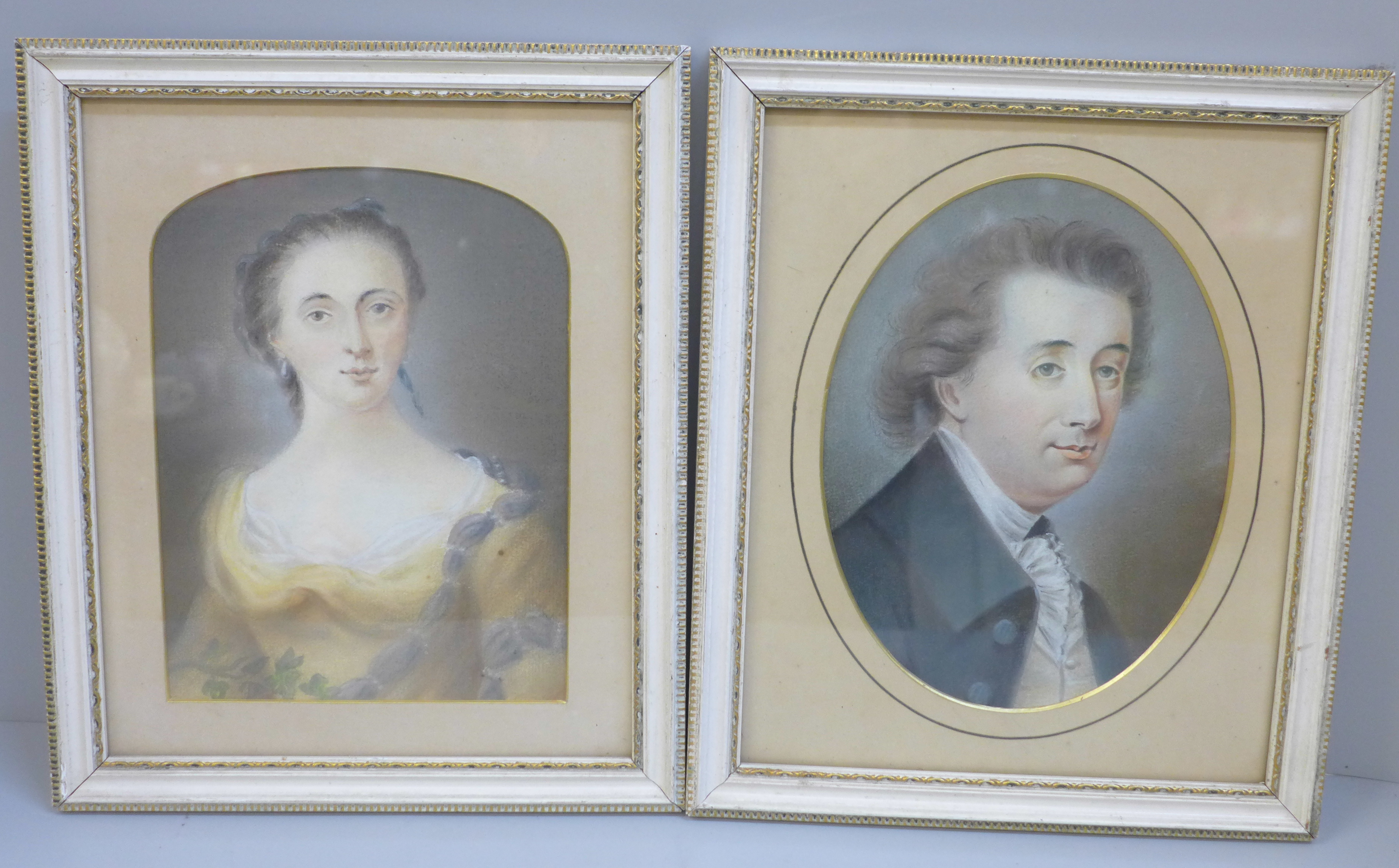 A pair of pastel drawings, portraits of The Right Hon. Hussey Burgh and a lady, possibly his wife,