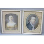 A pair of pastel drawings, portraits of The Right Hon. Hussey Burgh and a lady, possibly his wife,
