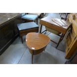 A Danish teak sewing table and two others