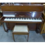 A Brasted of London mahogany overstrung upright piano and stool