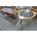 A Nathan teak and glass topped triangular coffee table and a rectangular teak coffee table
