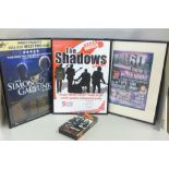 A Queen Bohemian Rhapsody VHS tape and three framed music event posters