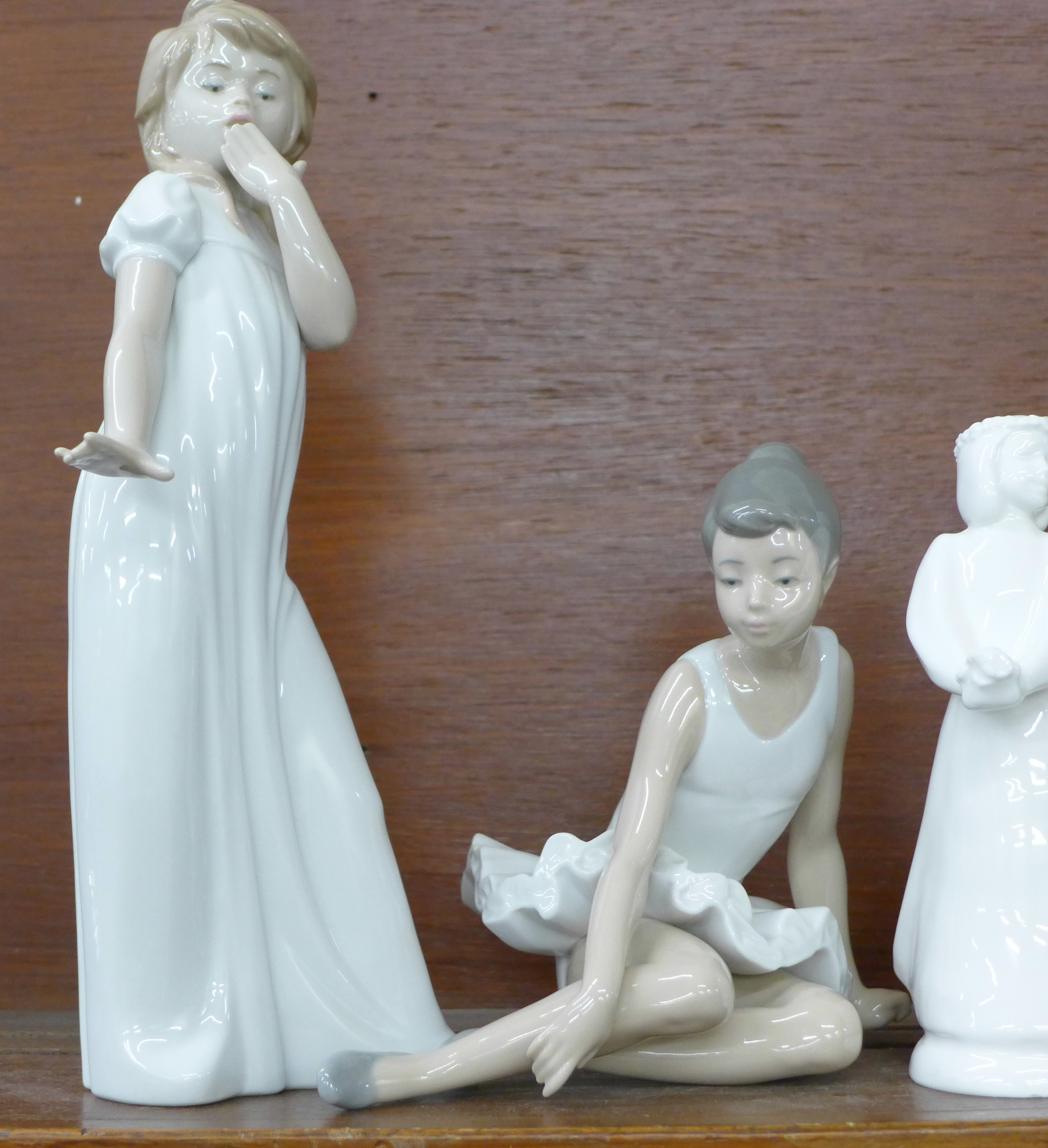 Four Nao figures, one a/f and a Royal Doulton figure, The Kiss Girl - Image 2 of 3