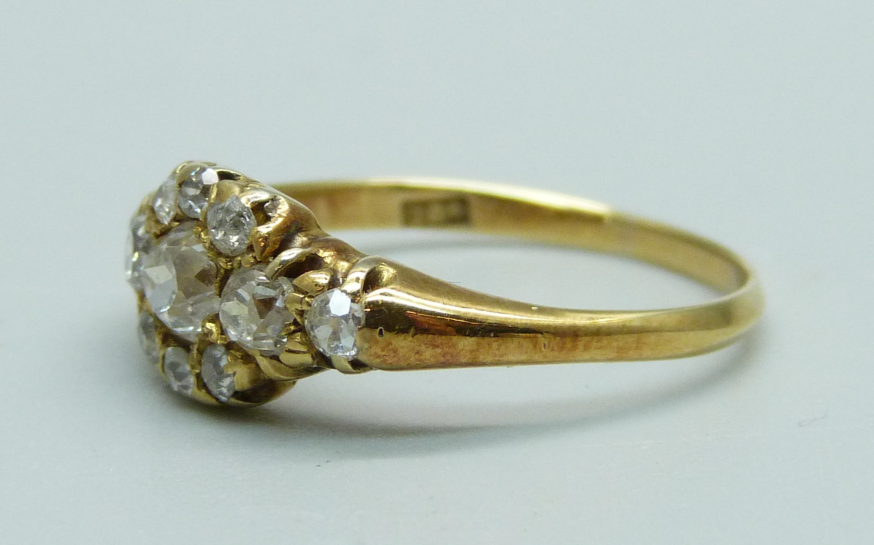 An 18ct gold antique old cut diamond cluster ring, 3.6g, Q - Image 2 of 3