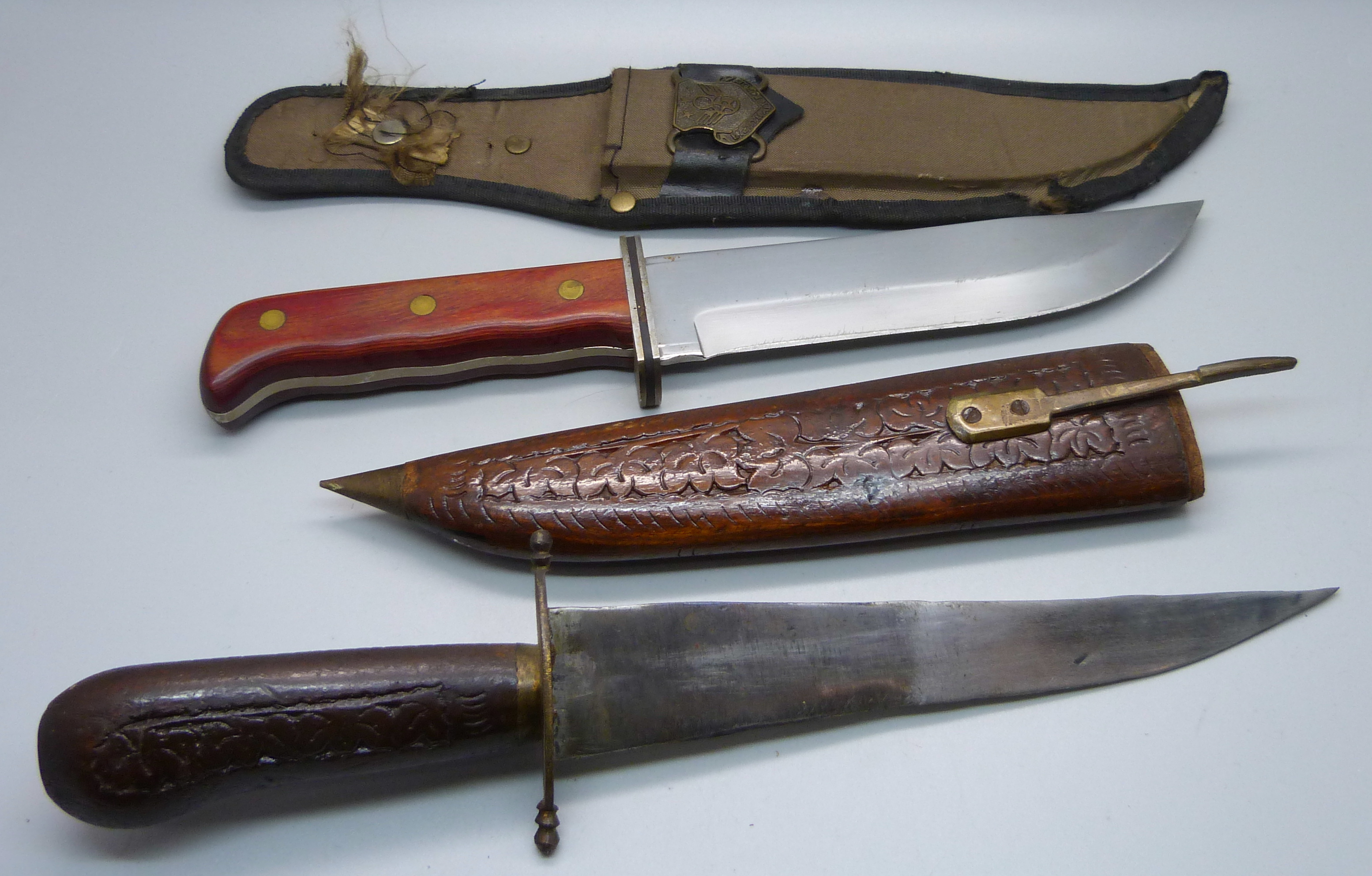 Two knives, one with scabbard marked Eighth Air Force