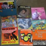 A collection of vintage rock n roll records, includes Eddie Cochran, Dee Clark, Ricky Nelson,