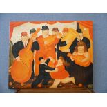 Manner of Beryl Cook, Dancing Scene, oil on canvas, framed