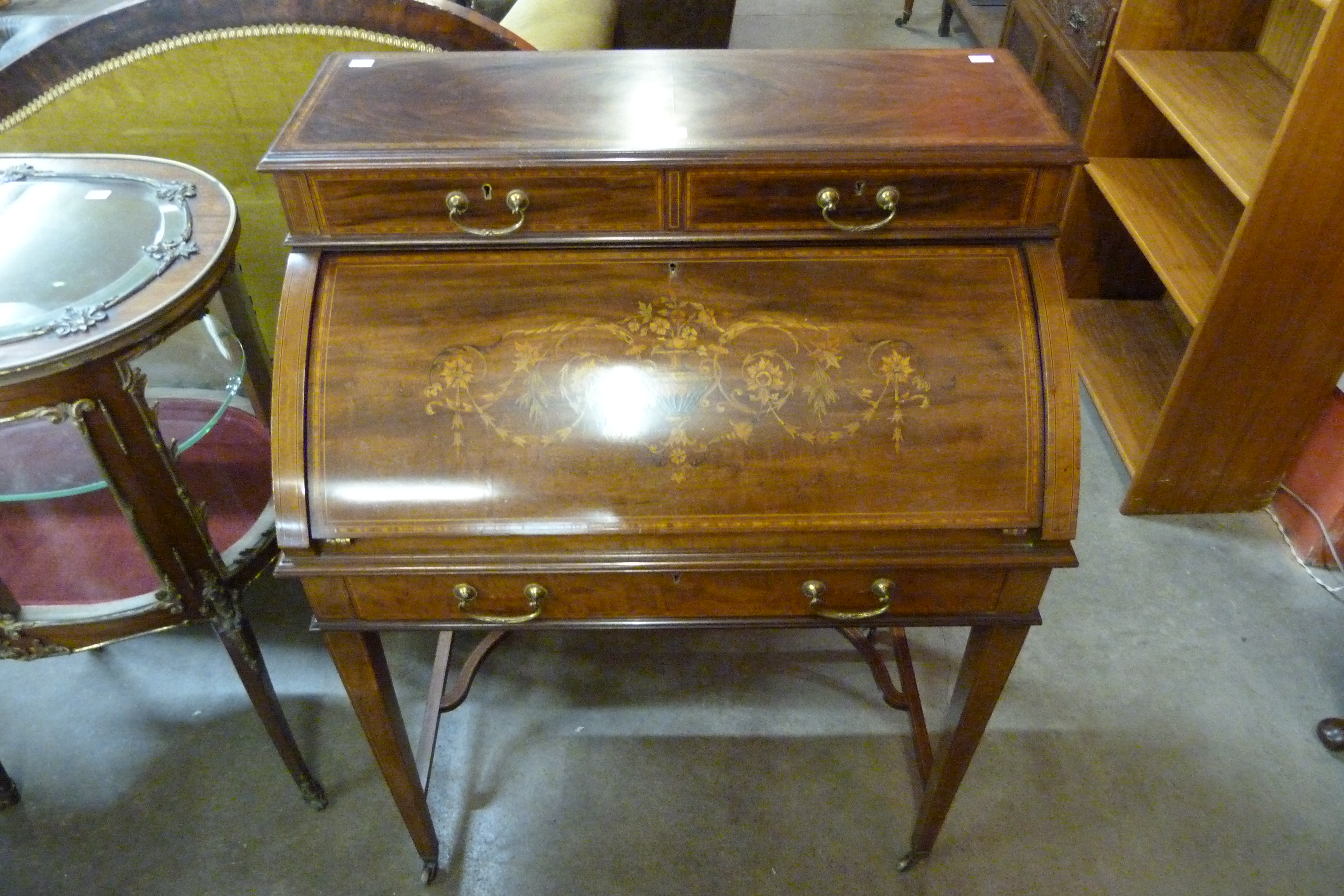 An Edward VII marquetry inlaid mahogany cylinder bureau de dame - Image 2 of 2