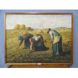 Manner of Jean-Francois Millet, The Gleaners, oil on canvas laid to board, framed