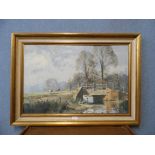 Stanley Orchart, Cattle Bridge over The Burf, Buxton, Norfolk, oil on board, framed