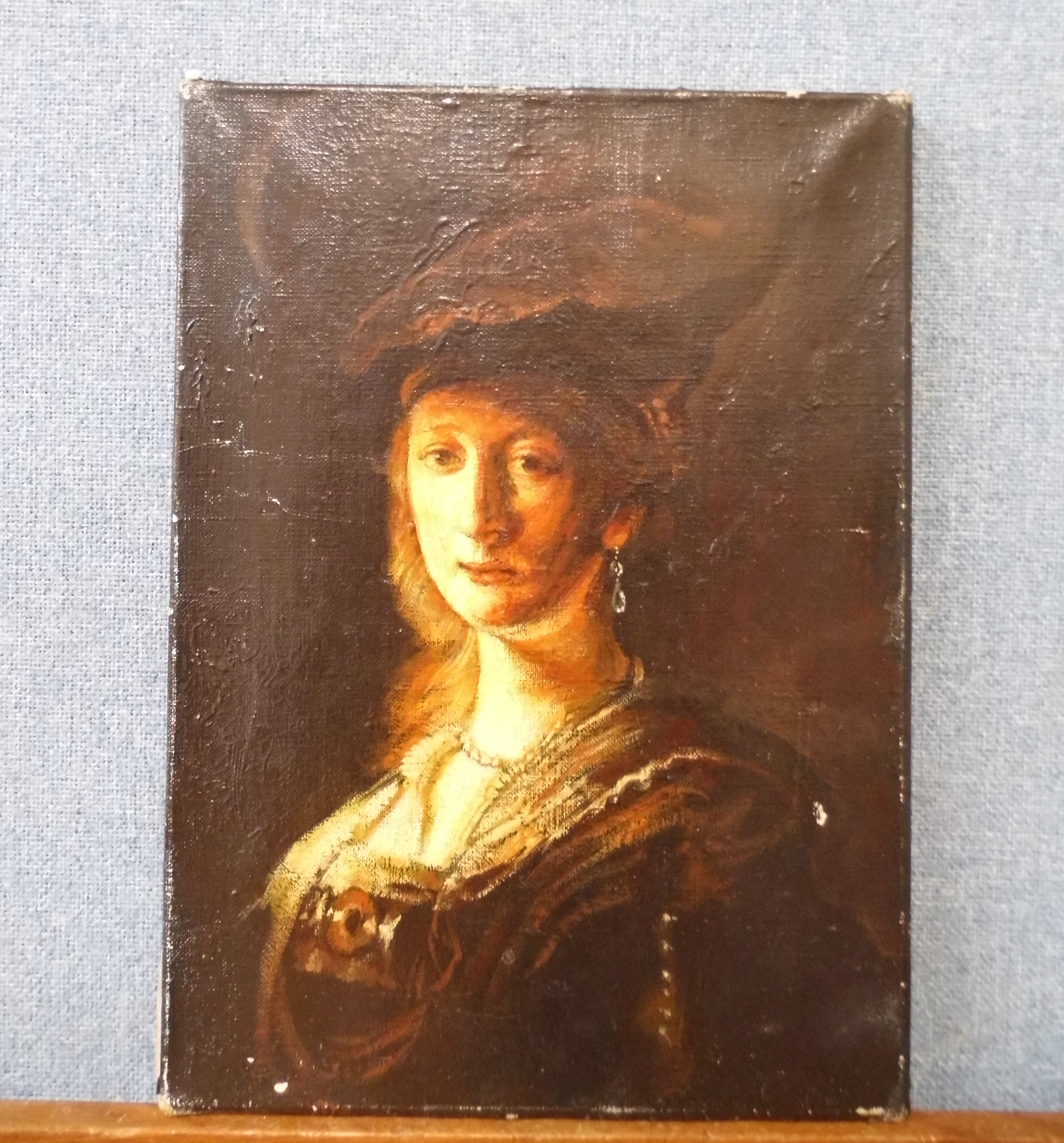 English School, half portrait of a lady, oil on canvas, unsigned, unframed