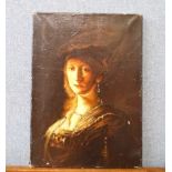 English School, half portrait of a lady, oil on canvas, unsigned, unframed
