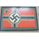 A German Third Reich U-Boat flag, framed, 58cm x 34cm