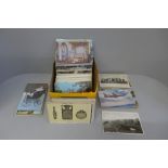 Postcards; a box of postcards, vintage to modern